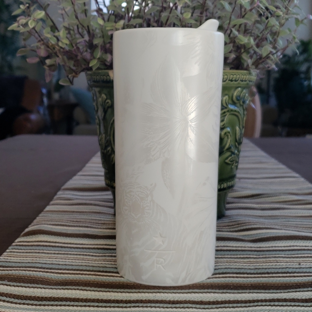 Starbucks white opalescent travel mug